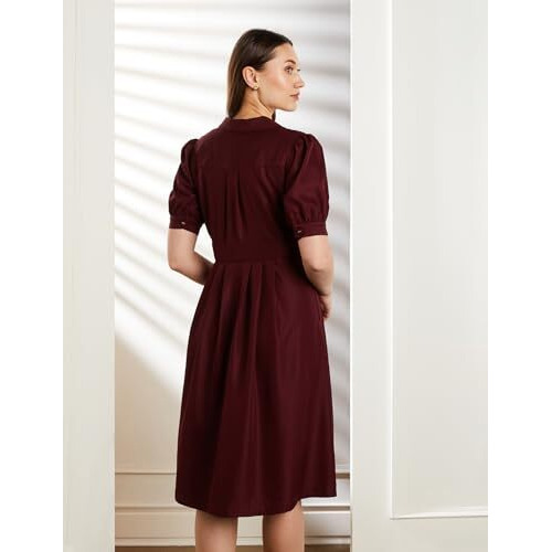 Symbol Premium Women's Polyester Fit and Flare Midi Dress (SBP-SS24-WDR-607_Wine_XL)