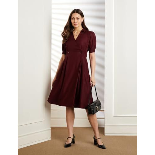 Symbol Premium Women's Polyester Fit and Flare Midi Dress (SBP-SS24-WDR-607_Wine_XL)