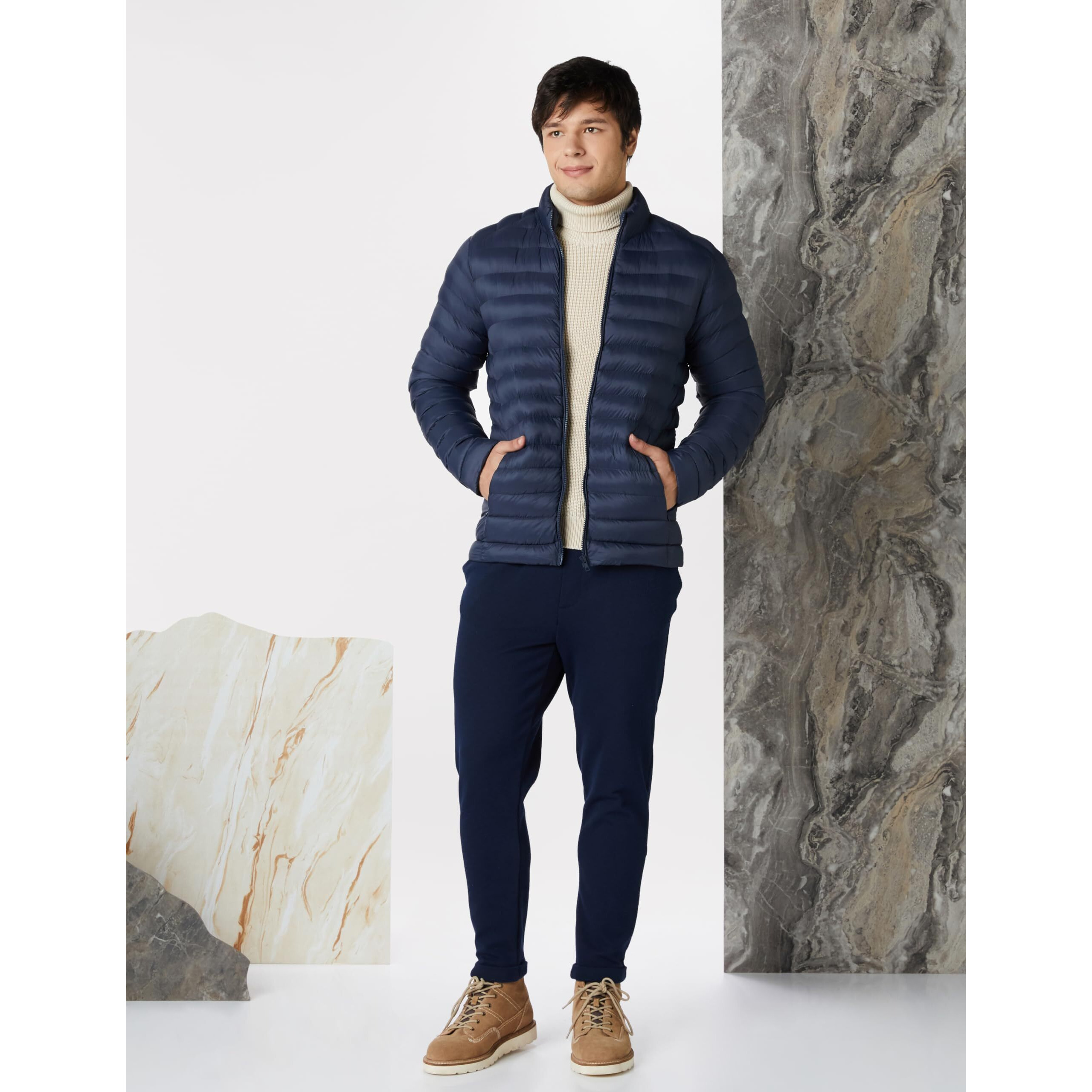 Amazon Brand - Symbol Men's Nylon Quilted Puffer Standard Length Jacket Navy M