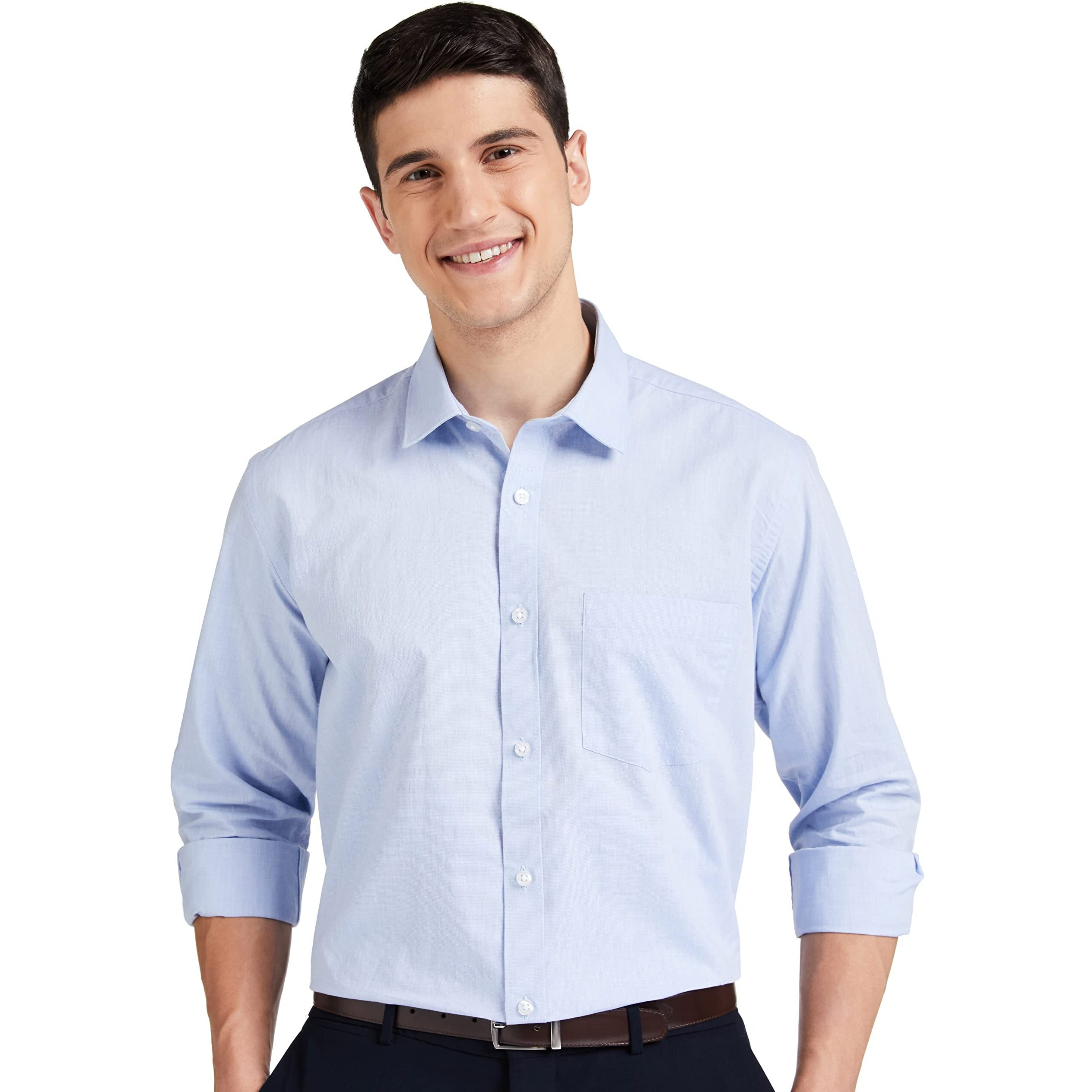 Amazon Brand - Symbol Men's Cotton Rich Formal Shirt | Plain | Full Sleeve - Regular Fit (Available in Plus Size) (L.Blue_42)