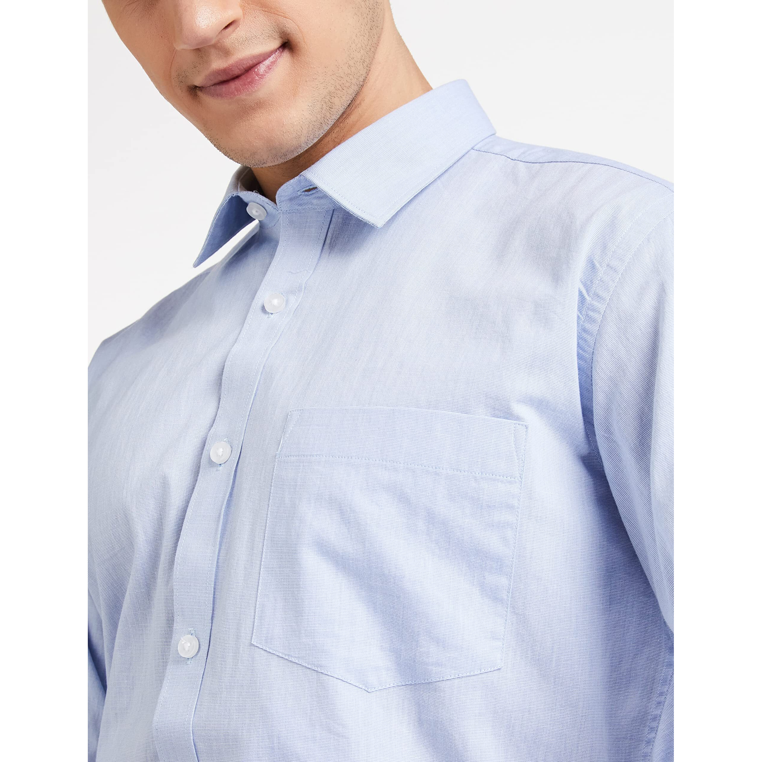 Amazon Brand - Symbol Men's Cotton Rich Formal Shirt | Plain | Full Sleeve - Regular Fit (Available in Plus Size) (L.Blue_42)
