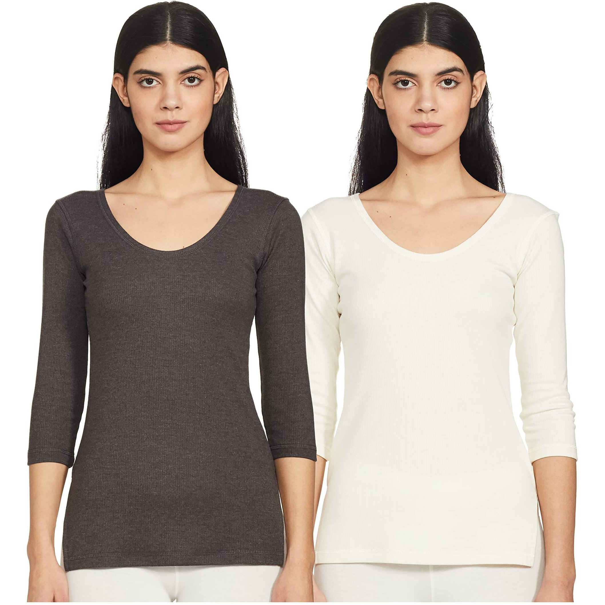 Amazon Brand - Symbol Women's Casual Slim Fit Thermal Top (SB-AW21-THTOP_Dk Grey & Ecru_L)