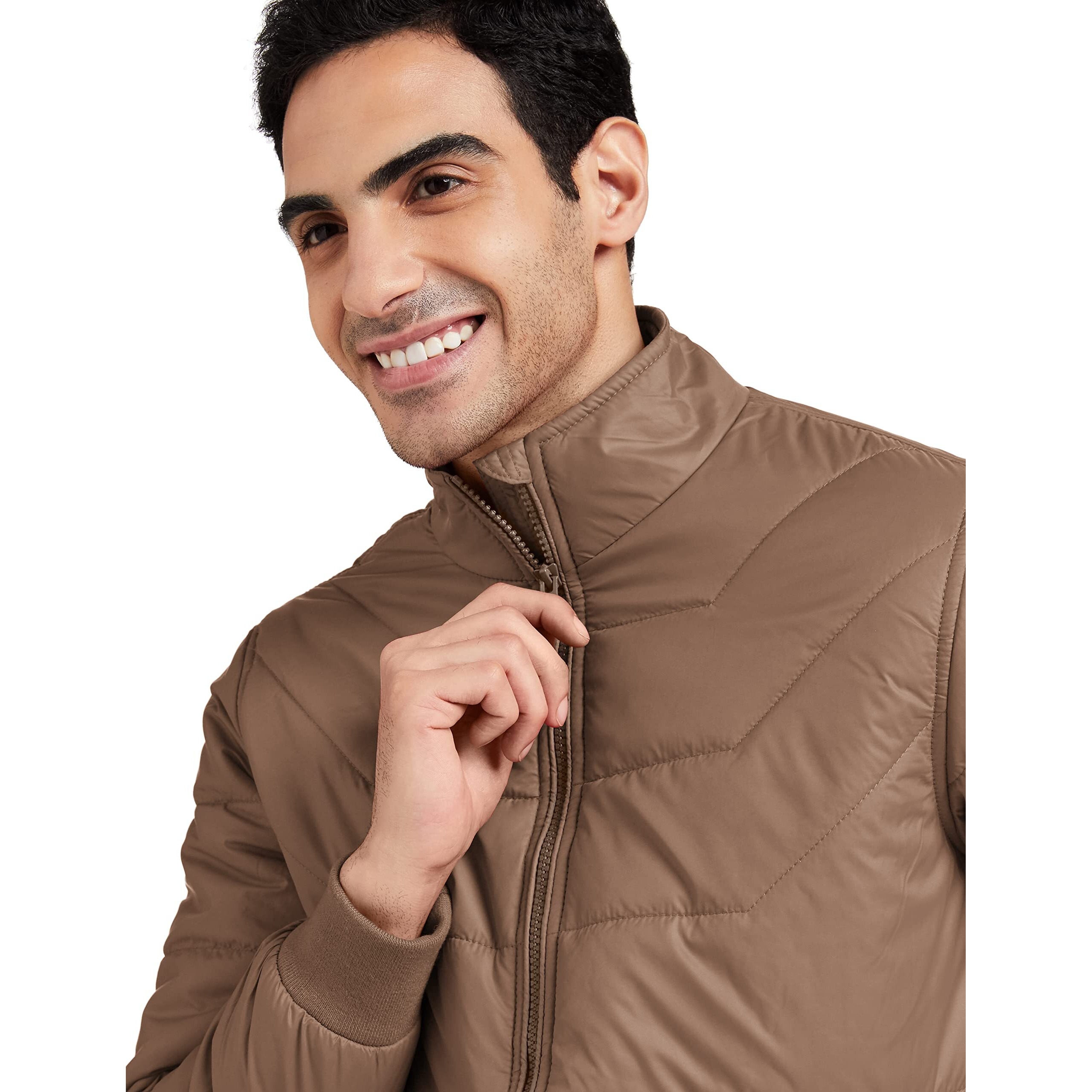 Amazon Brand - Symbol Men Polyester 's Essential Quilted Bomber Standard Length Jacket (Aw20-Qb-Sy-01_Khaki_Large)