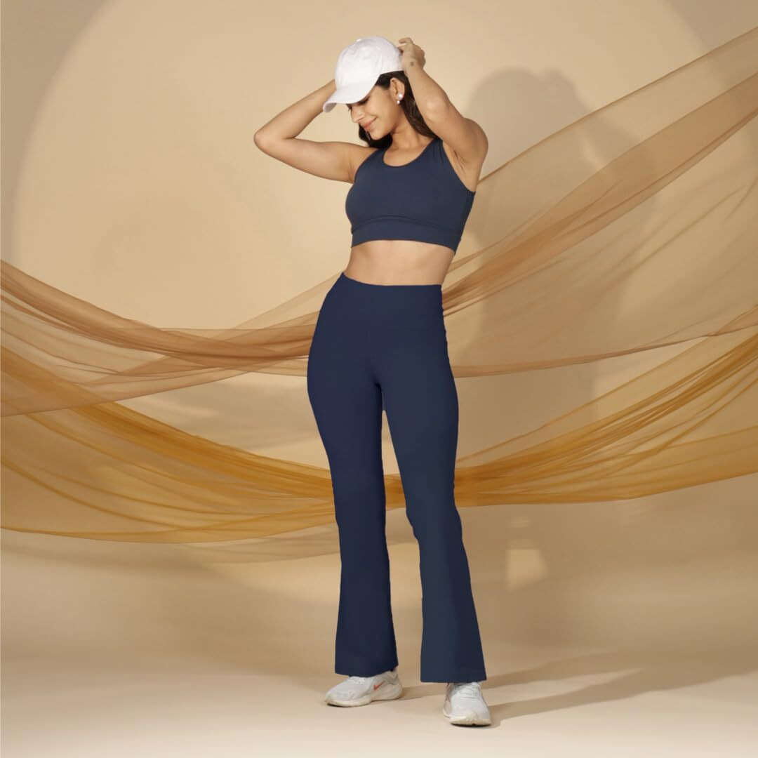 BlissClub Women's The Ultimate Flare Pants Lite| Relaxed Fit High Waist|Ankle Length Pants with Back Pocket