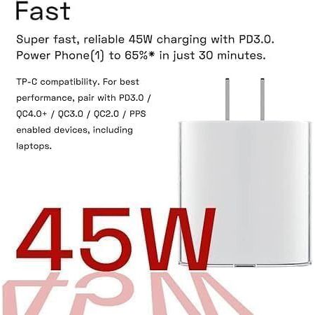 AILKIN 45W CMF by Nothing Super Fast Charger Adapter for CMF Phone 1/Nothing Phone 2A/Phone 2a Plus/Phone 2/Buds, CMF 33w Power Charger Adapter for Mobile, 45 W Type C Charging Adaptor, White