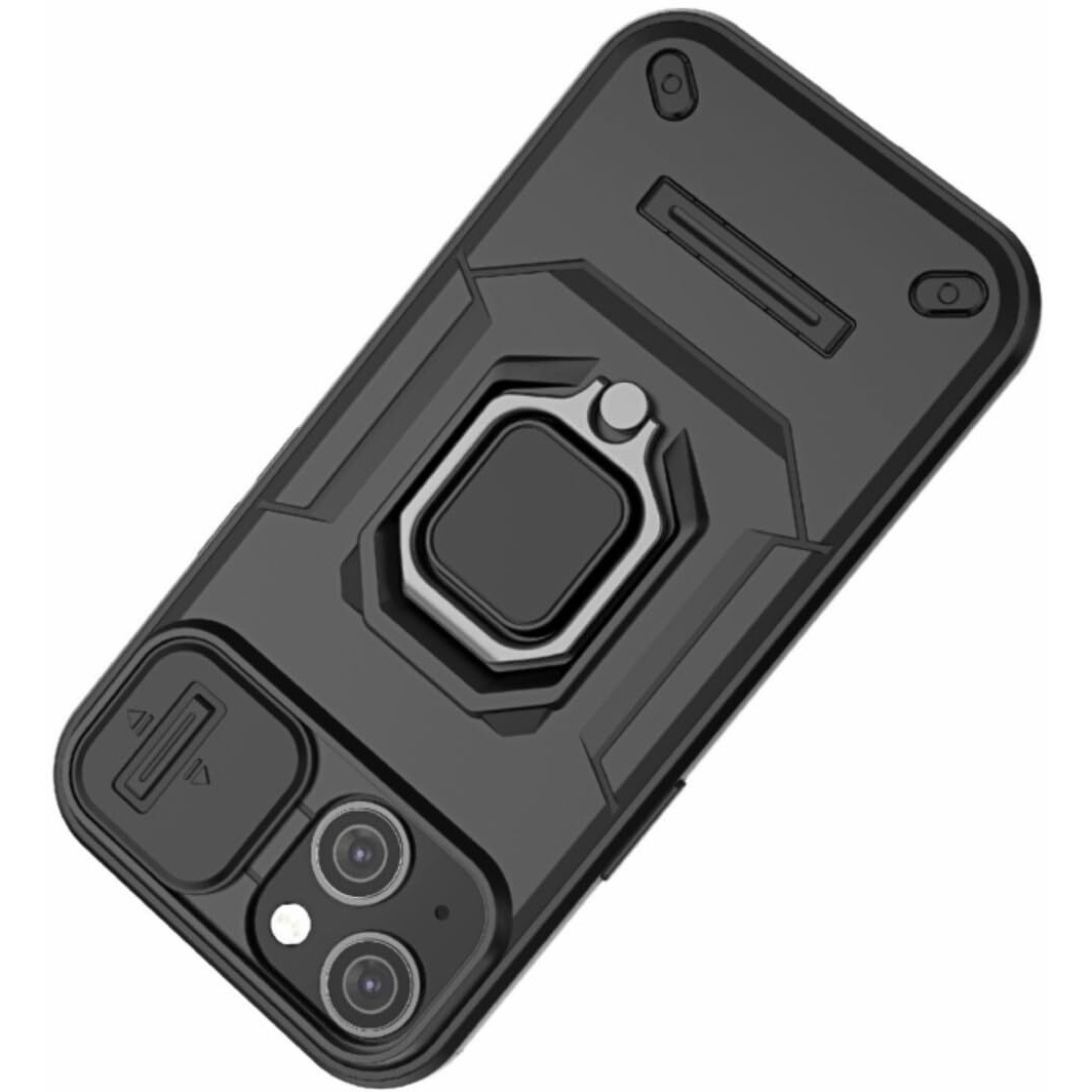 SHINESTAR Tough Armor iPhone 15 Bumper Back Case Cover | Ring Holder & Sliding Camera Shield Cover | 360 Degree Protection Back Case Cover for Apple iPhone 15 (Black)