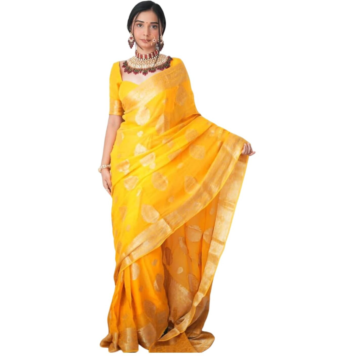 Shiv Textiles Ready to Wear Sarees for Women  Elegant Saree Gown | Premium Ready to Wear Saree for Women | Formal & Stylish Attire for Special Occasions.(ST-R-KP-5041-Yellow)
