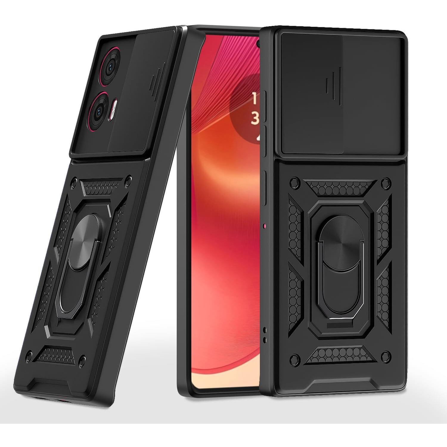 Pikkme D10 Tough Armor Bumper Case | 360 Protection Case | Sliding Camera Shield Cover & Ring Holder Stand Back Cover for Moto Edge 50 Fusion 5G (Black)