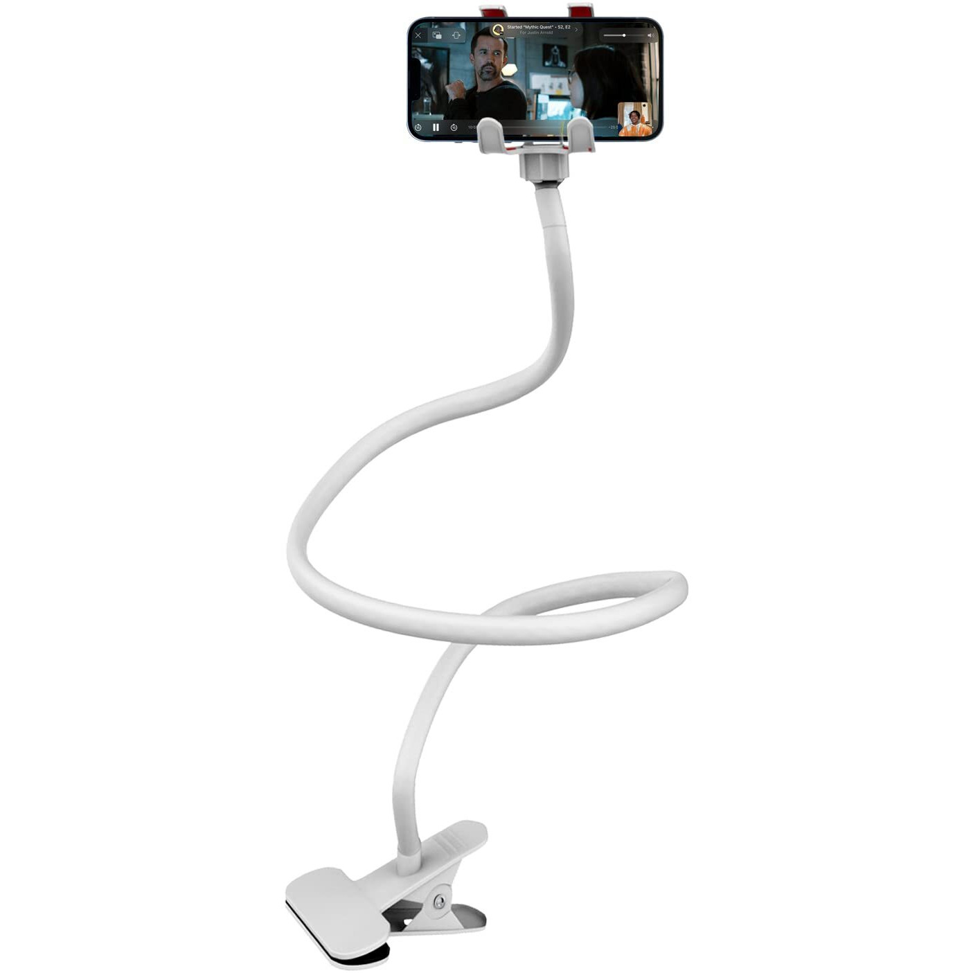 SWAPKART SWAPKART Flexible Mobile Tabletop Stand, Metal Built -for Video, Heavy Duty Foldable Lazy Bracket Clip Mount, Multi Angle Clamp for All Smartphones (White)