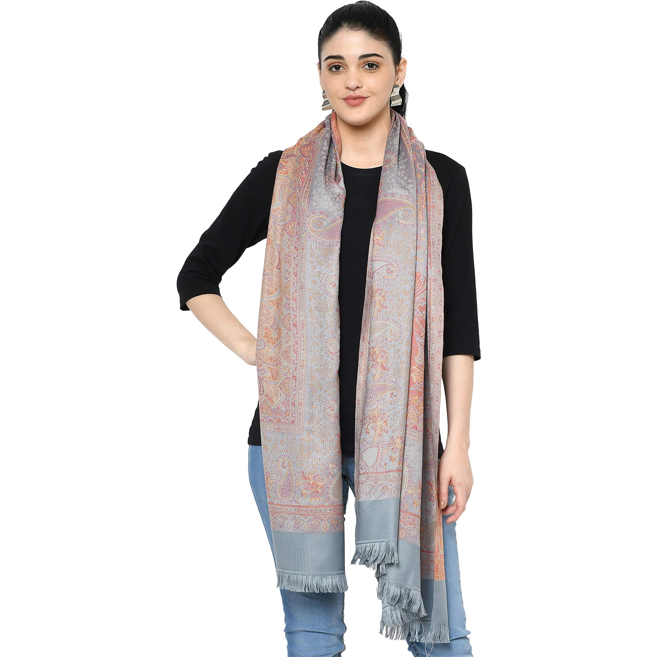 Weavers Villa - Women's Faux Pashmina Silk Paisley Design Shawls, Stoles (Grey), 100cm X 200cm