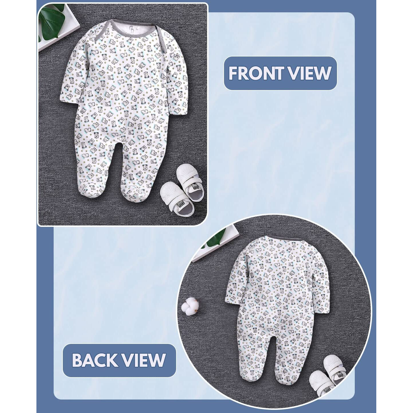 BabyGo Baby Romper 100% Cotton Rompers for New Born Baby|Sleepsuits for Baby Boys & Girls |Onesies| Infant Clothes|MELLANGE| 0-3M| 3-6M| 6-9M| Pack of 2