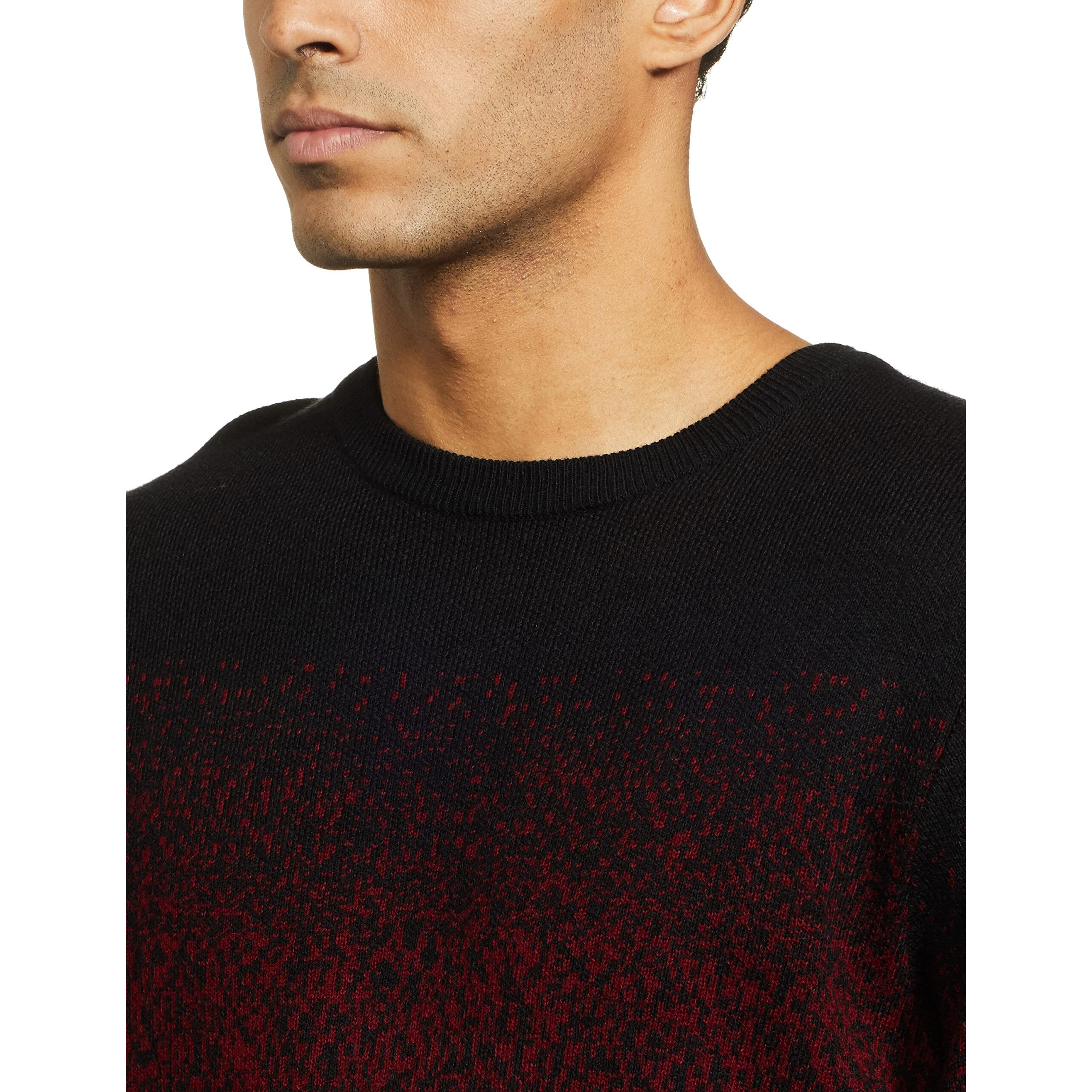 Amazon Brand - Symbol Men's LS Gradient Grunge Sweater Acrylic Round Neck Pullover (SY-A22-MNA-SW-04_Maroon / Black_Medium)