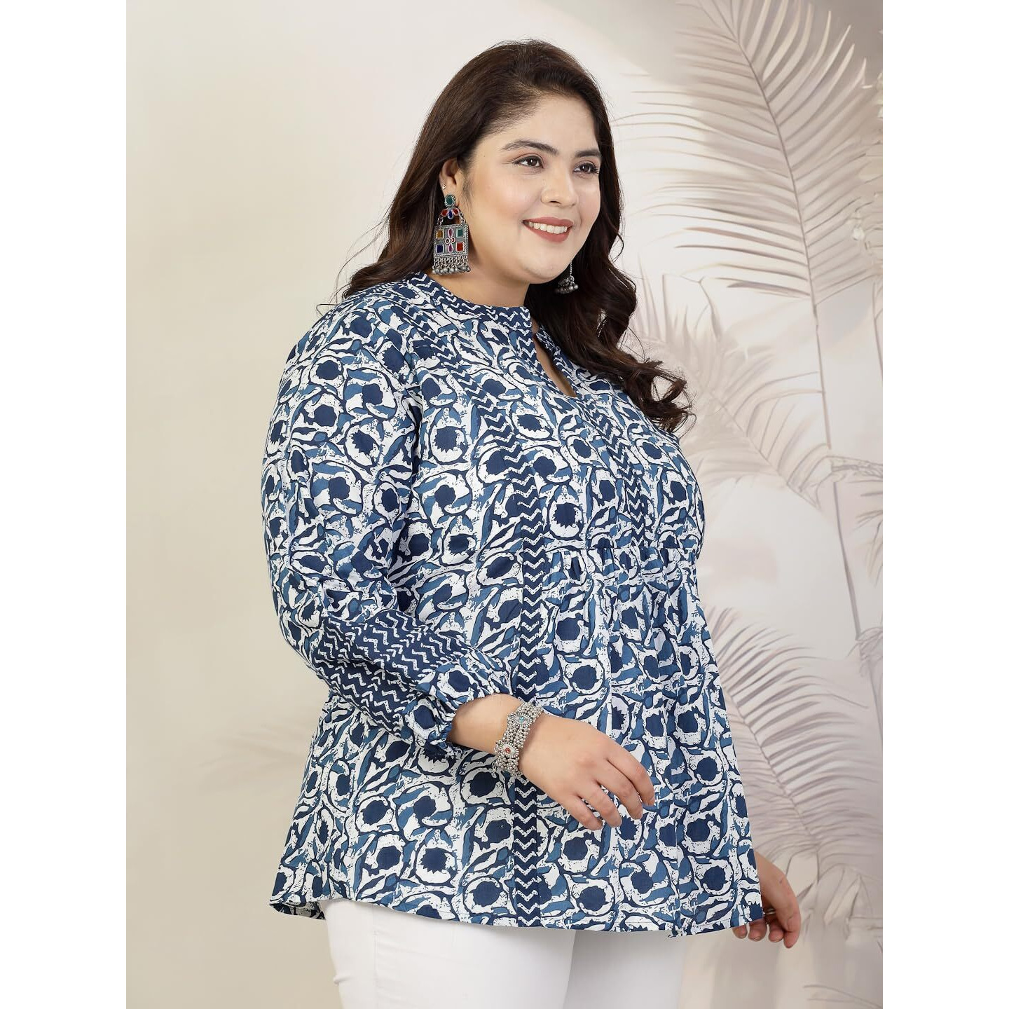 Stylum Plus Size Women Floral Printed Cotton Top (TOPVENUSPLUS50_Navy Blue, 5XL)