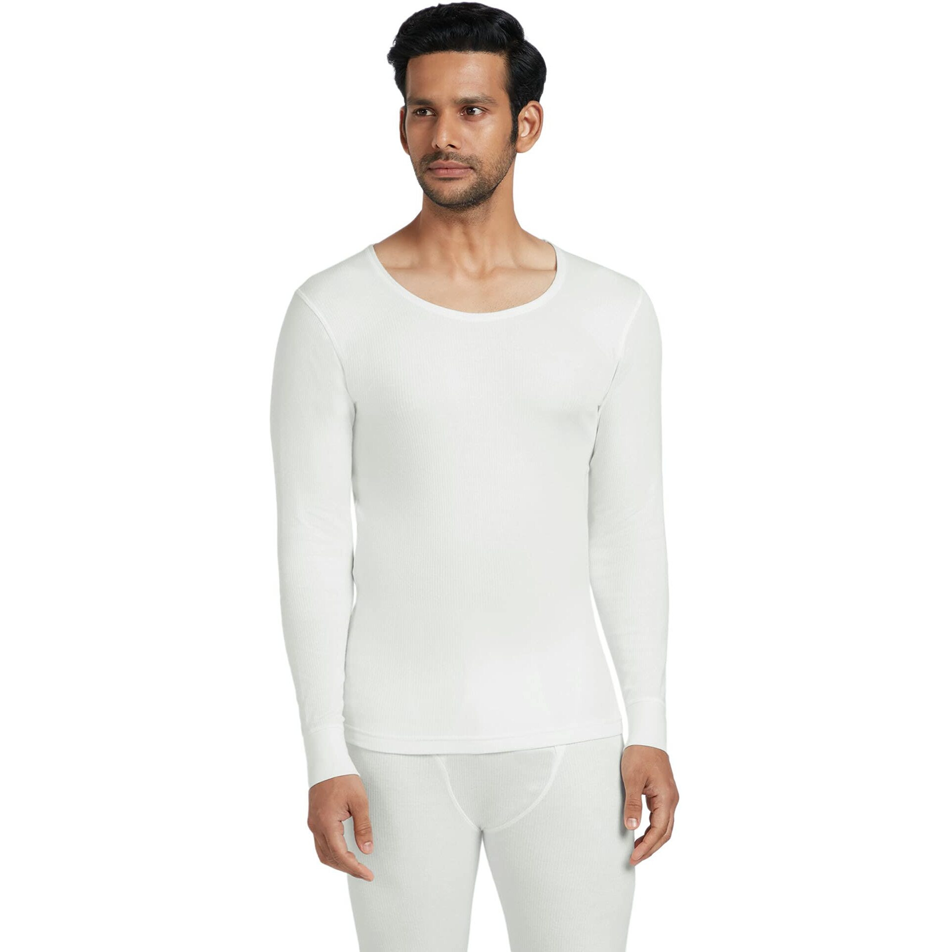 XYXX Men's Thermal Vest | Antibacterial, Skin Friendly with Superior Heat Retention | Slim Fit Full Sleeve Solid Alpine IntelliHeat Thermal Vest | Pack of 1 (Off White, Large)