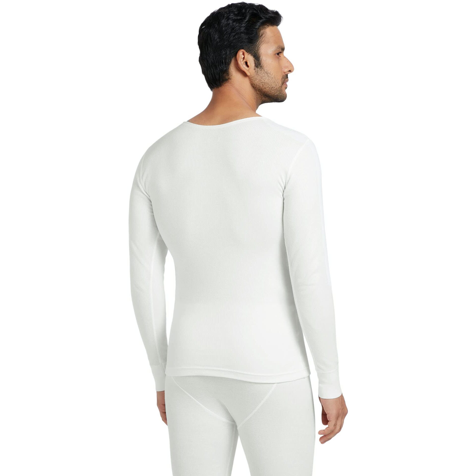 XYXX Men's Thermal Vest | Antibacterial, Skin Friendly with Superior Heat Retention | Slim Fit Full Sleeve Solid Alpine IntelliHeat Thermal Vest | Pack of 1 (Off White, Large)