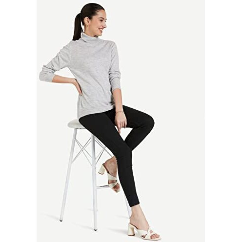 Amazon Brand - Symbol Women's Acrylic High Neck Sweater (SB-AW21SWT-1505_Grey Melange_S_Grey_S)