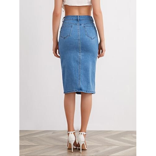GRECIILOOKS Women Denim Cotton Western Midi Skirt Blue,Small