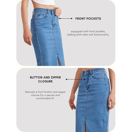 GRECIILOOKS Women Denim Cotton Western Midi Skirt Blue,Small
