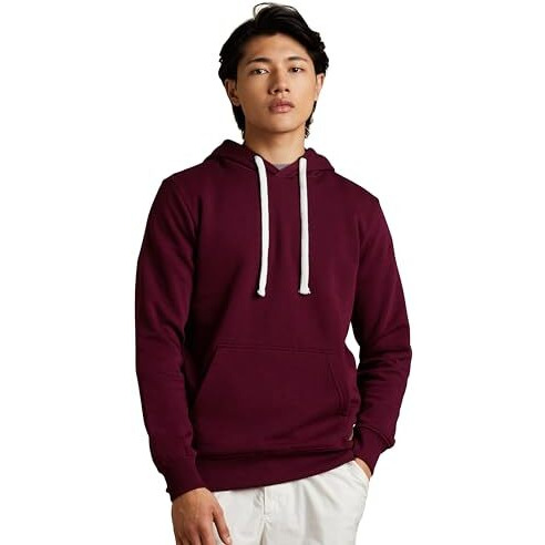 Amazon Brand - Symbol Men's Regular Fit Cotton Blend Neck Hooded Sweatshirt (AW18MNSSW02_Beetroot_S)