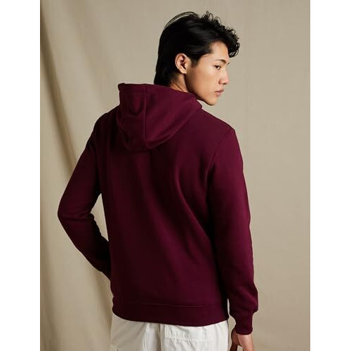 Amazon Brand - Symbol Men's Regular Fit Cotton Blend Neck Hooded Sweatshirt (AW18MNSSW02_Beetroot_S)
