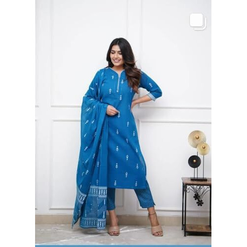 FABNEX Kurta Set for Women | Women Kurta Set with Dupatta | Women Kurta Sets Kurtis | Women Kurta Pant Set (K-94-95) (in, Alpha, XL, Regular, Blue)