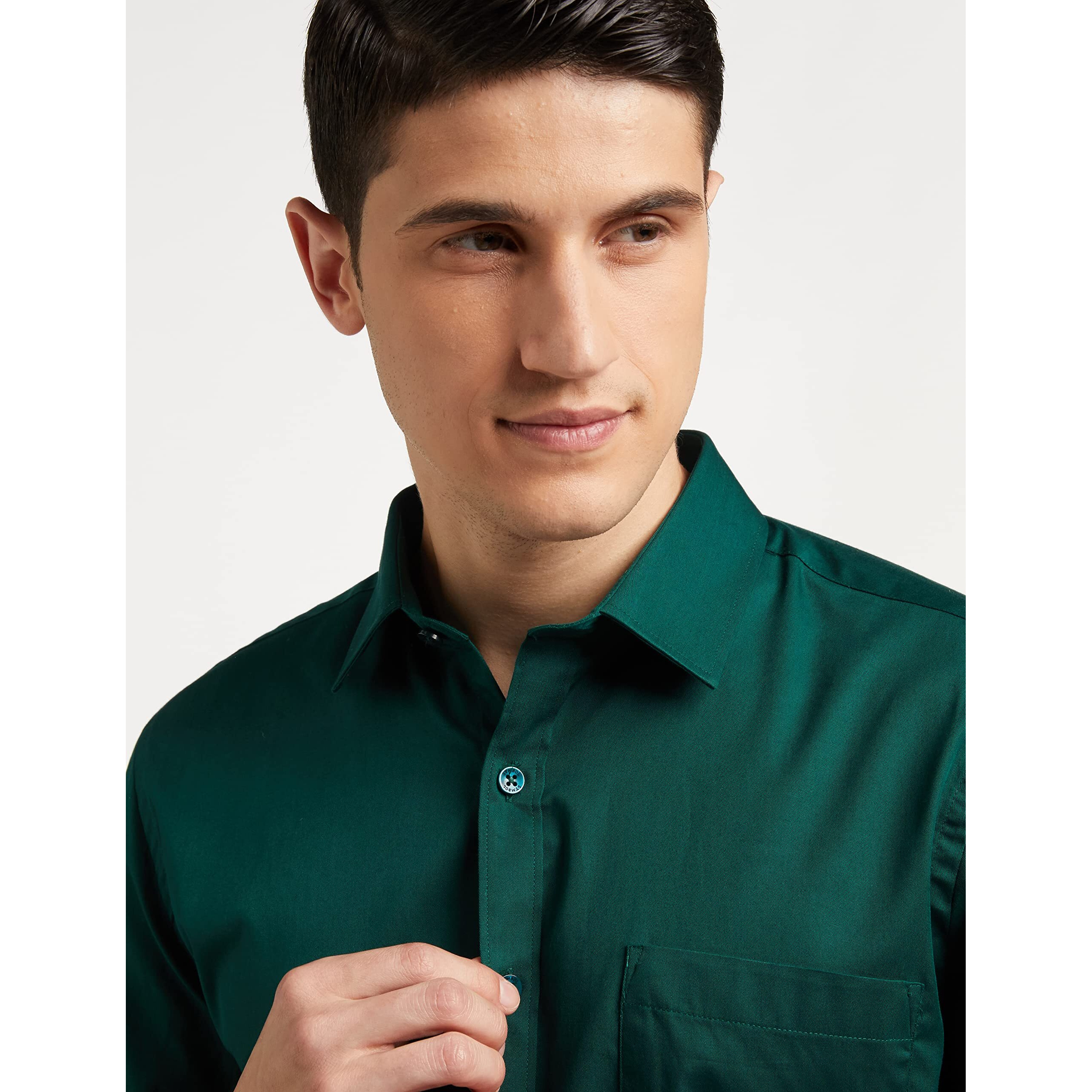Amazon Brand - Symbol Men's 100% Cotton Slim Fit Formal Shirt Bottle Green 42