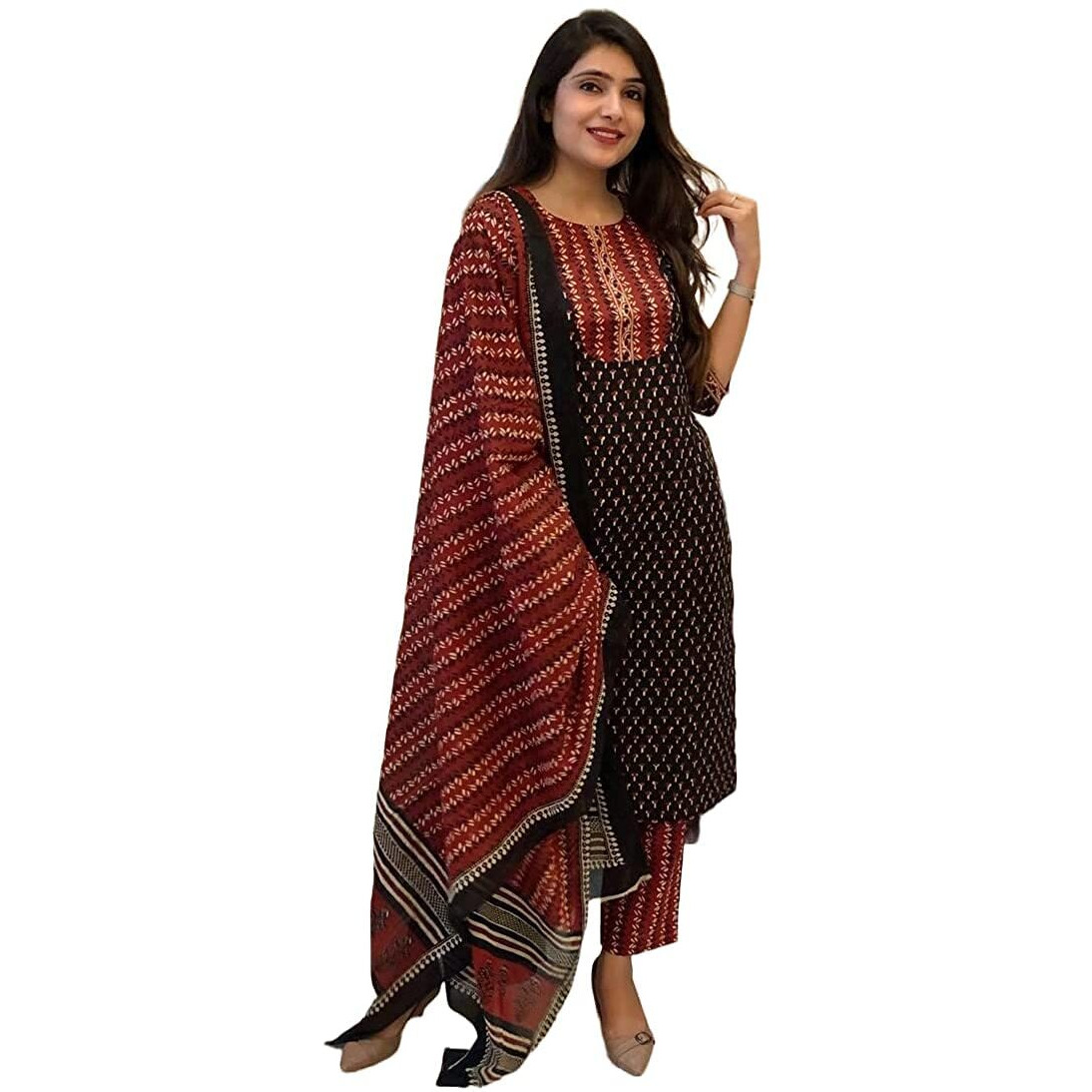KLOSIA Women Printed Kurta and Pant Set with Dupatta (Large)