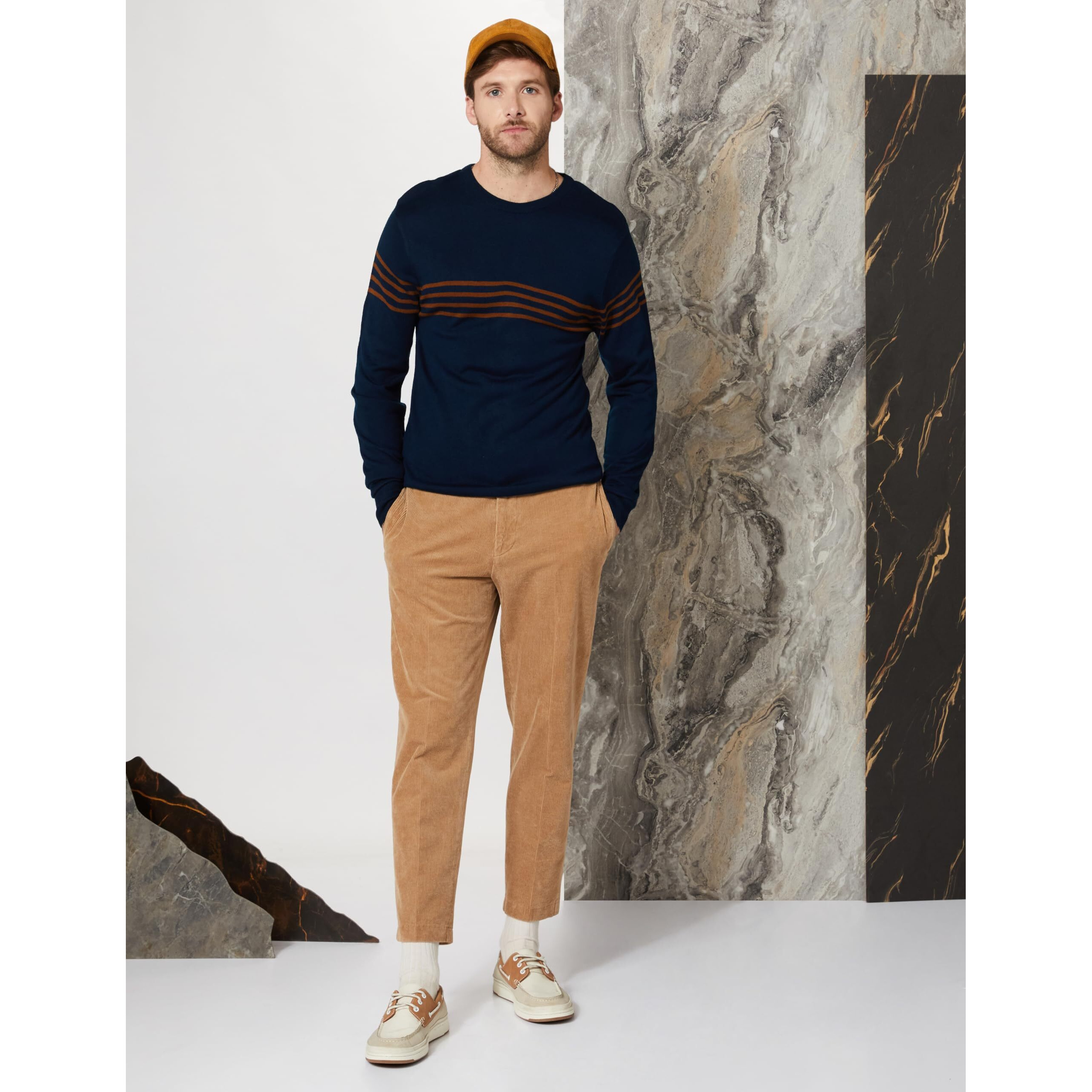 Amazon Brand - Symbol Men's Acrylic Crew Neck Pullover Sweater (SYM-A23-SWT-03_Navy,Brown_2XL)