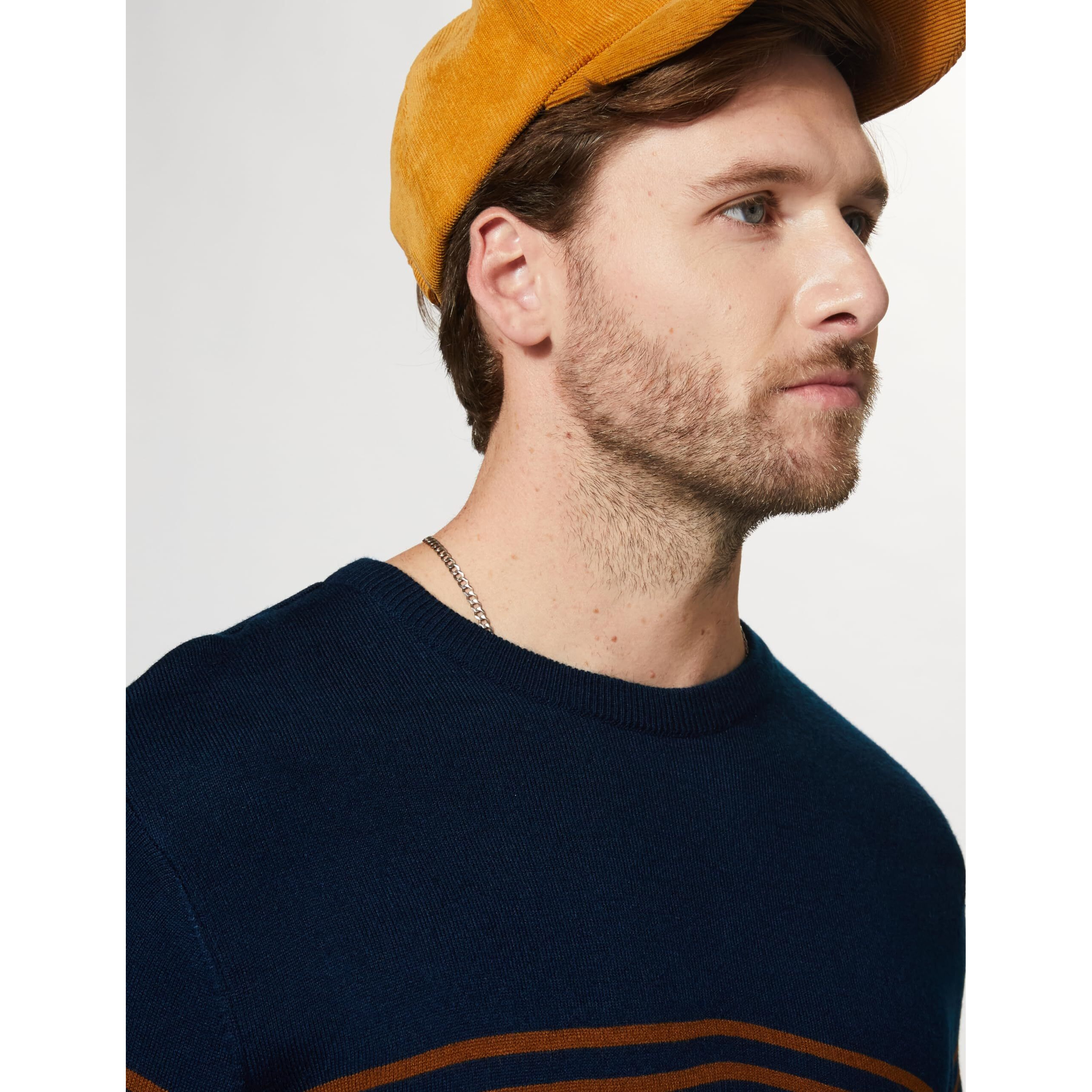 Amazon Brand - Symbol Men's Acrylic Crew Neck Pullover Sweater (SYM-A23-SWT-03_Navy,Brown_2XL)
