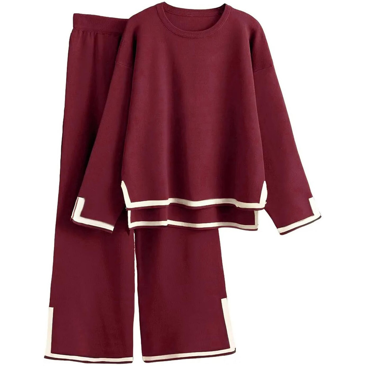 ALL YOURS Maroon Contrast Piping Top With Trousers Co-Ords Tracksuits (ALLCS7015_ARG_L)
