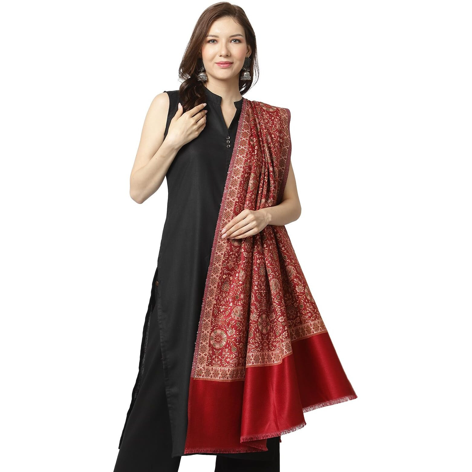 Weavers Villa - Women's Maroon Jamdani Designer Shawls, Stoles (Maroon), 100cm X 200cm
