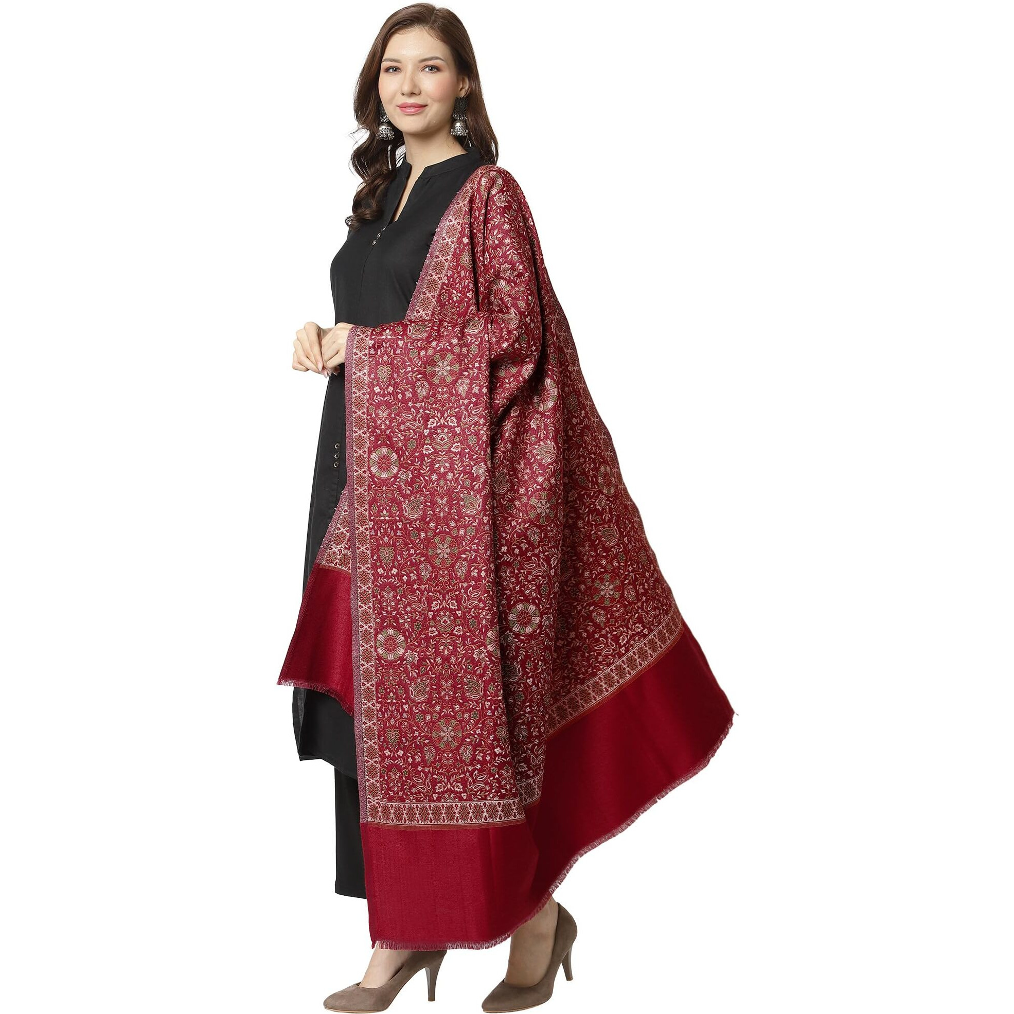 Weavers Villa - Women's Maroon Jamdani Designer Shawls, Stoles (Maroon), 100cm X 200cm