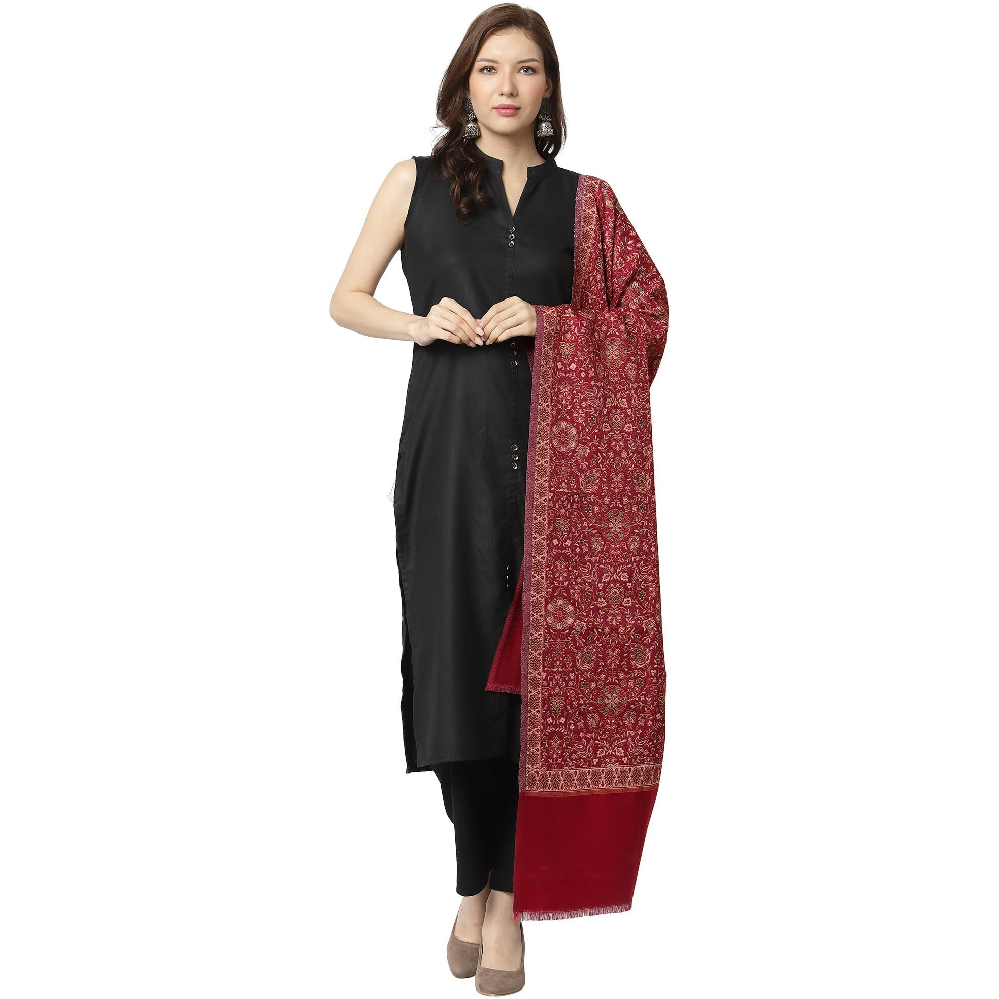Weavers Villa - Women's Maroon Jamdani Designer Shawls, Stoles (Maroon), 100cm X 200cm