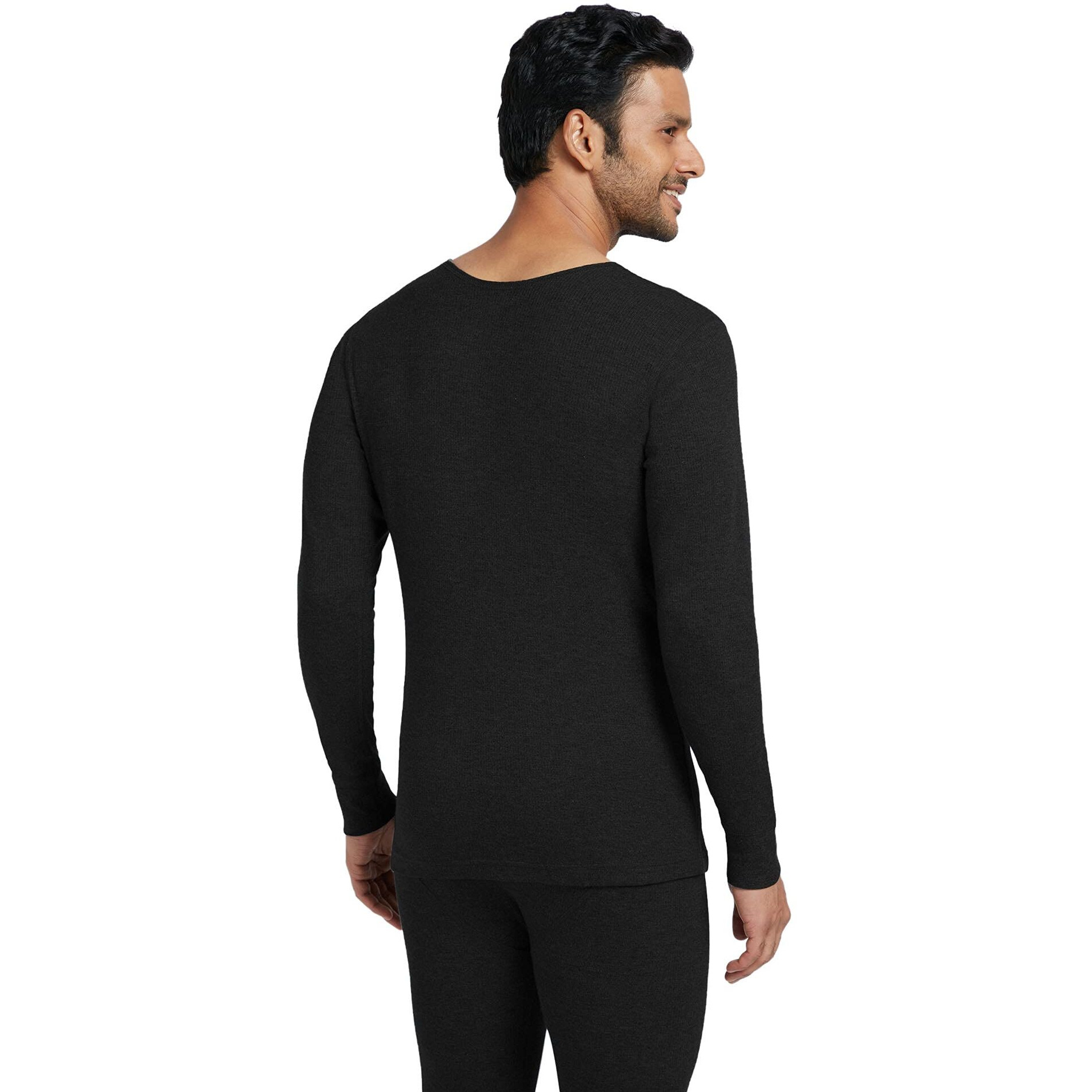 XYXX Men's Thermal Vest | Antibacterial, Skin Friendly with Superior Heat Retention | Slim Fit Full Sleeve Solid Alpine IntelliHeat Thermal Vest (Black, Medium)
