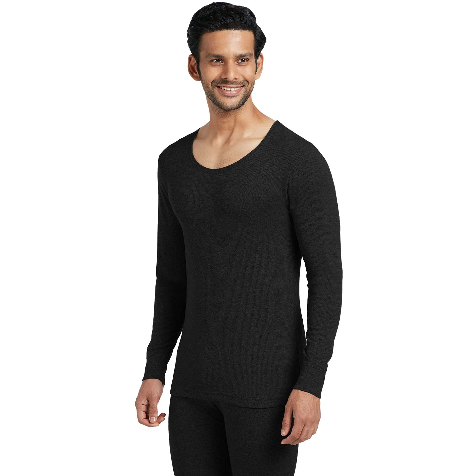 XYXX Men's Thermal Vest | Antibacterial, Skin Friendly with Superior Heat Retention | Slim Fit Full Sleeve Solid Alpine IntelliHeat Thermal Vest (Black, Medium)