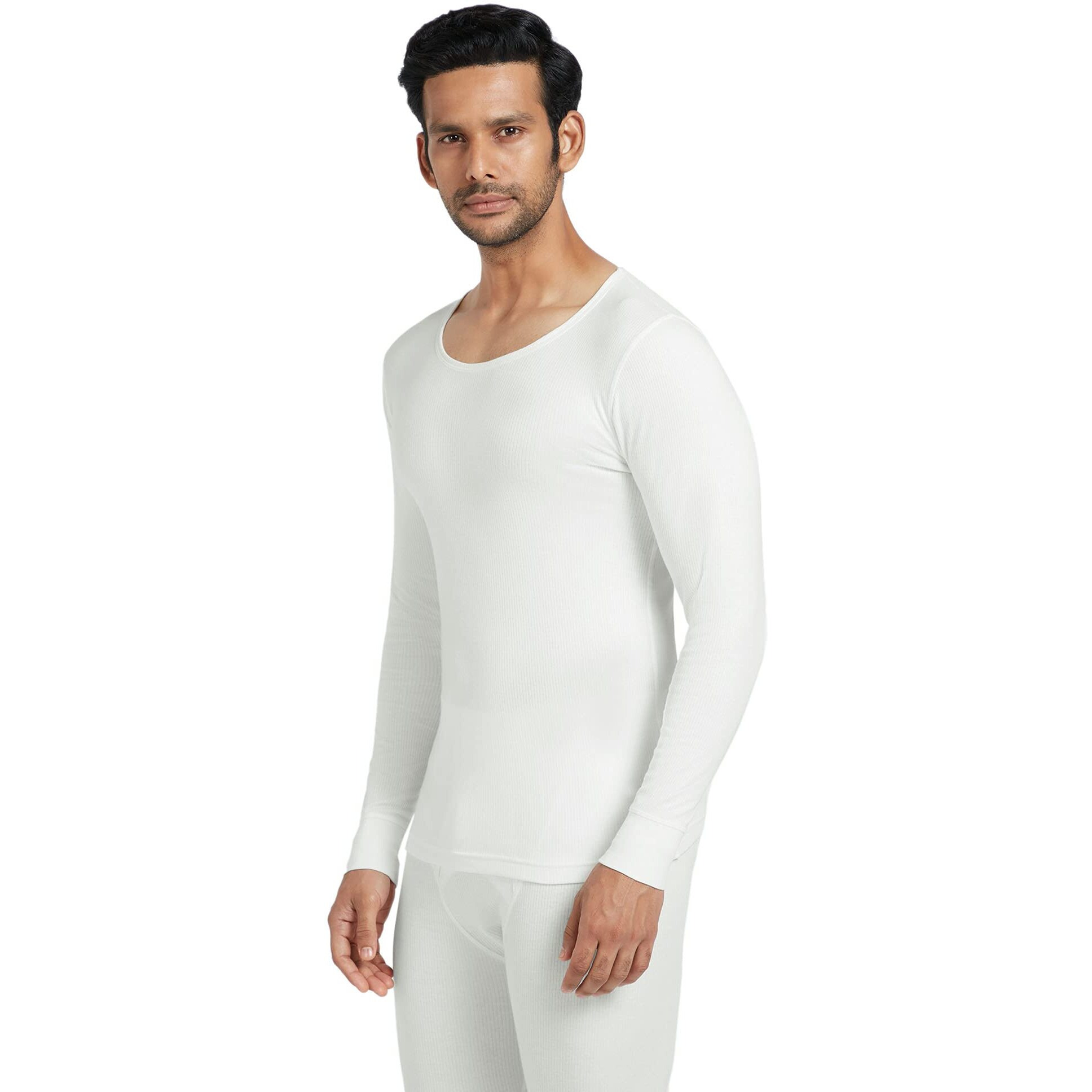 XYXX Men's Thermal Vest | Antibacterial, Skin Friendly with Superior Heat Retention | Slim Fit Full Sleeve Solid Alpine IntelliHeat Thermal Vest | Pack of 1 (Off White, Medium)