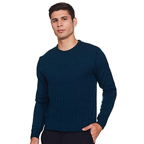 Amazon Brand - Symbol Men's Acrylic Crew Neck Sweater (SWR-SY-AW21-03_Dk Teal_L)