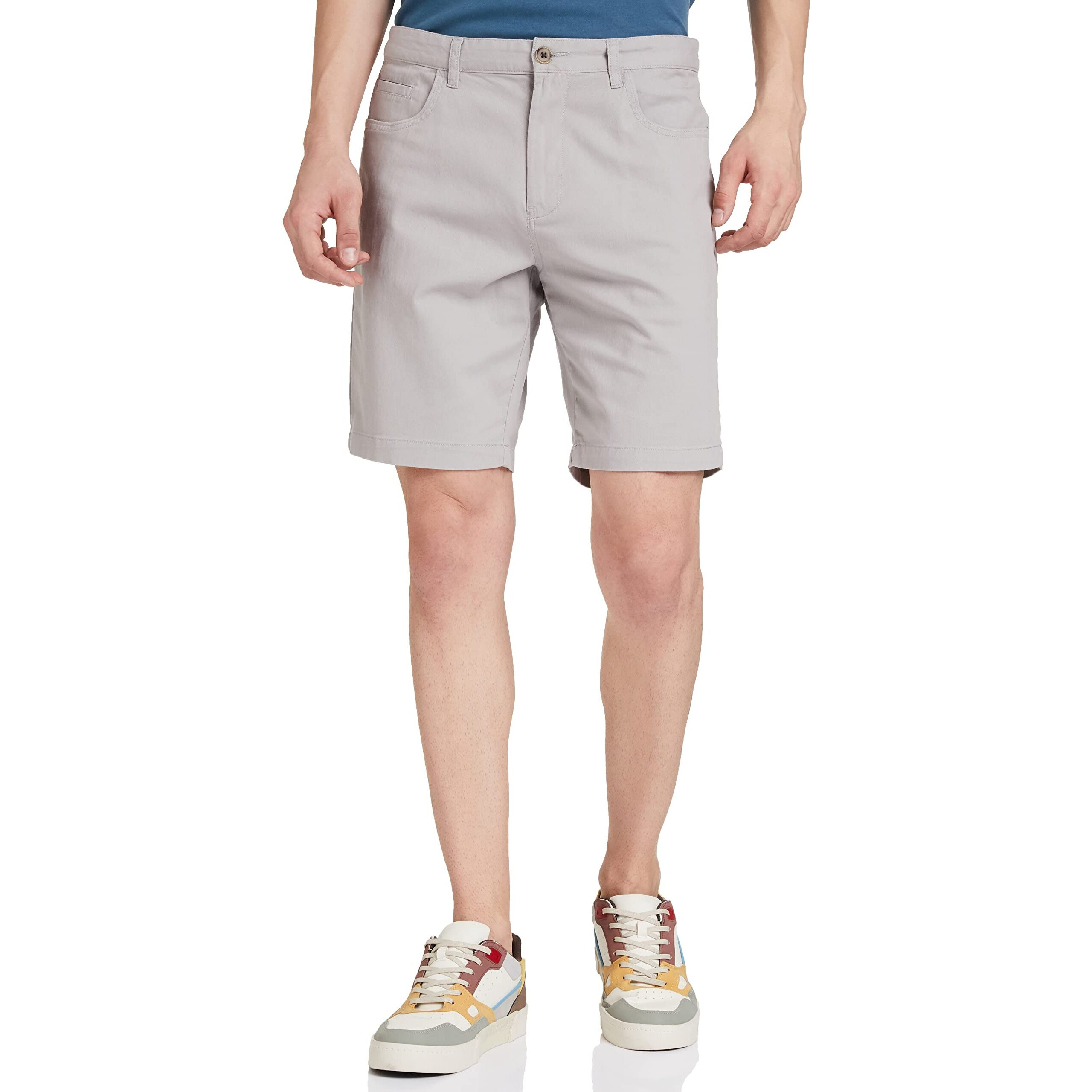 Amazon Brand - Symbol Men's Regular Fit Cotton Stretchable Shorts (AW19-SHR-ESS-04_Light Grey_32)