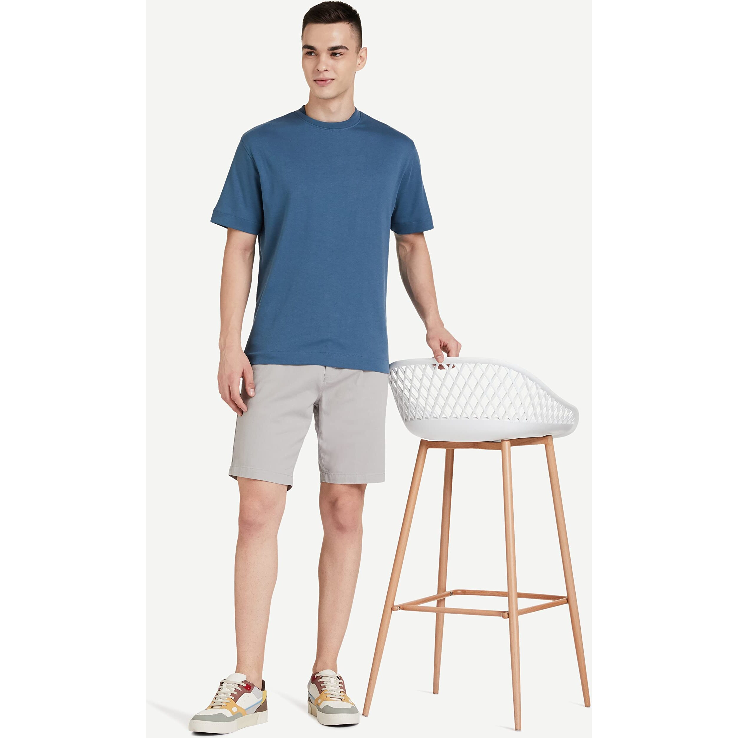 Amazon Brand - Symbol Men's Regular Fit Cotton Stretchable Shorts (AW19-SHR-ESS-04_Light Grey_32)