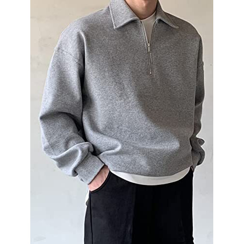 TAGDO Men's Solid Oversize Sweatshirt (RF-OS-SHRT-2001-Grey-XL)