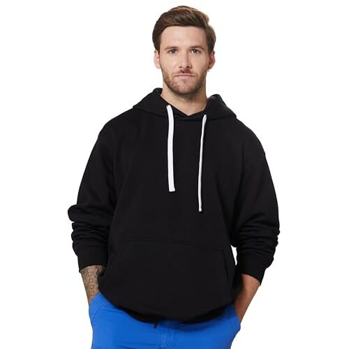Amazon Brand - Symbol Men's Regular Cotton Blend Neck Hooded Sweatshirt (AW18MNSSW02E_Black_2XL)