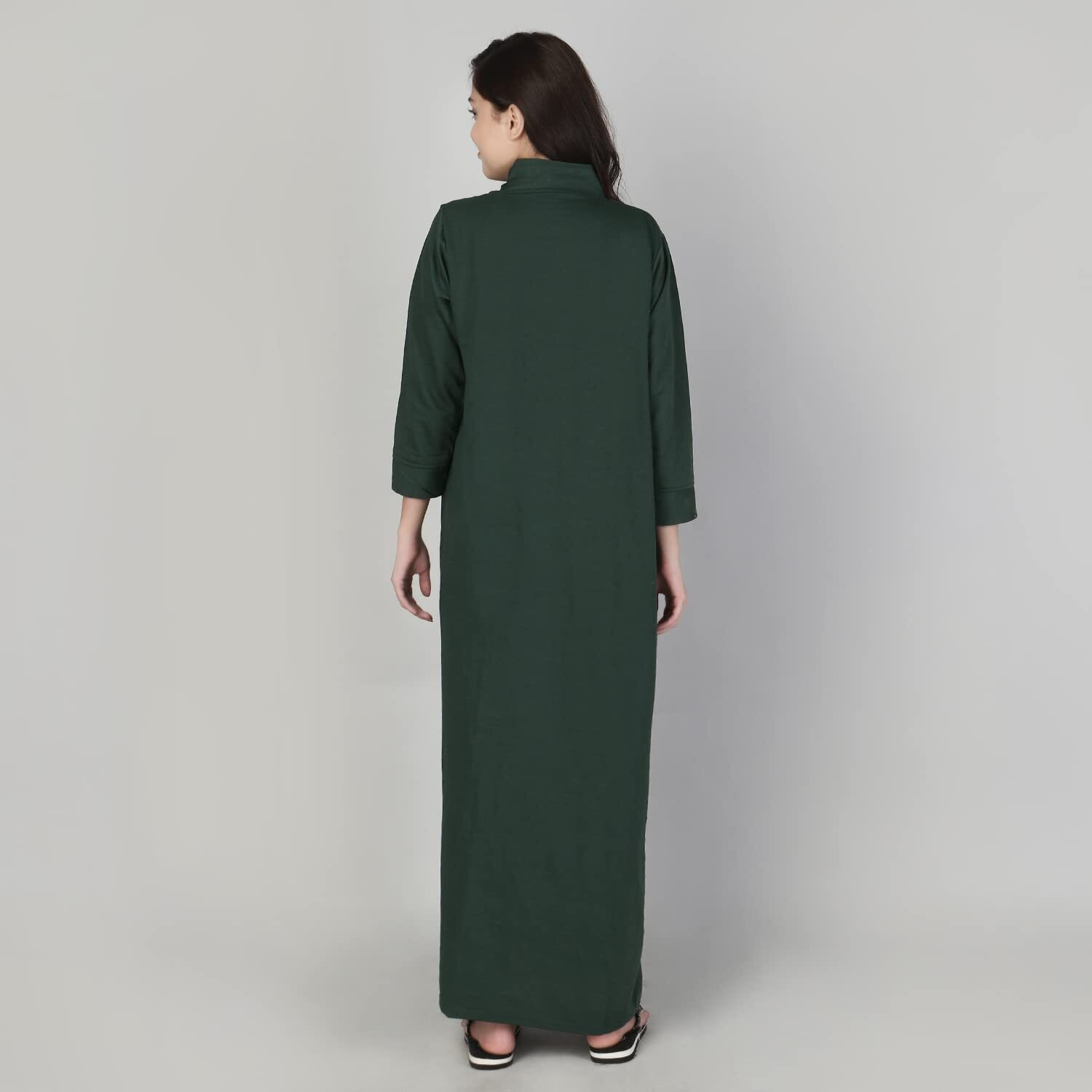 Glossia Fashion Dark Green Solid Embroidered Warm Fleece Fabric Women Maxi Woolen Nighty/Night Gown(Free Size WNTY-D18-DGR)
