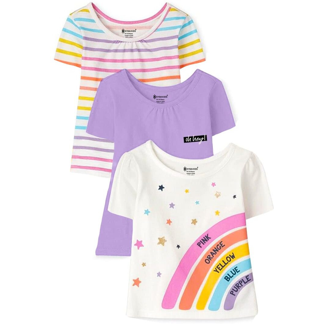 KYDA KIDS Antibacterial Girl's Cotton Tshirt 13-14 Year Purple