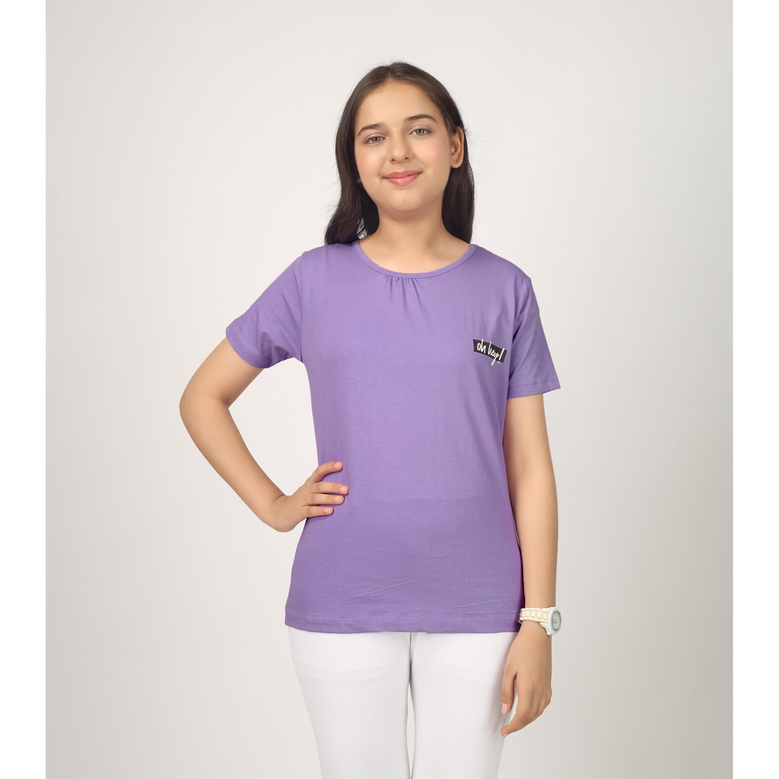 KYDA KIDS Antibacterial Girl's Cotton Tshirt 13-14 Year Purple