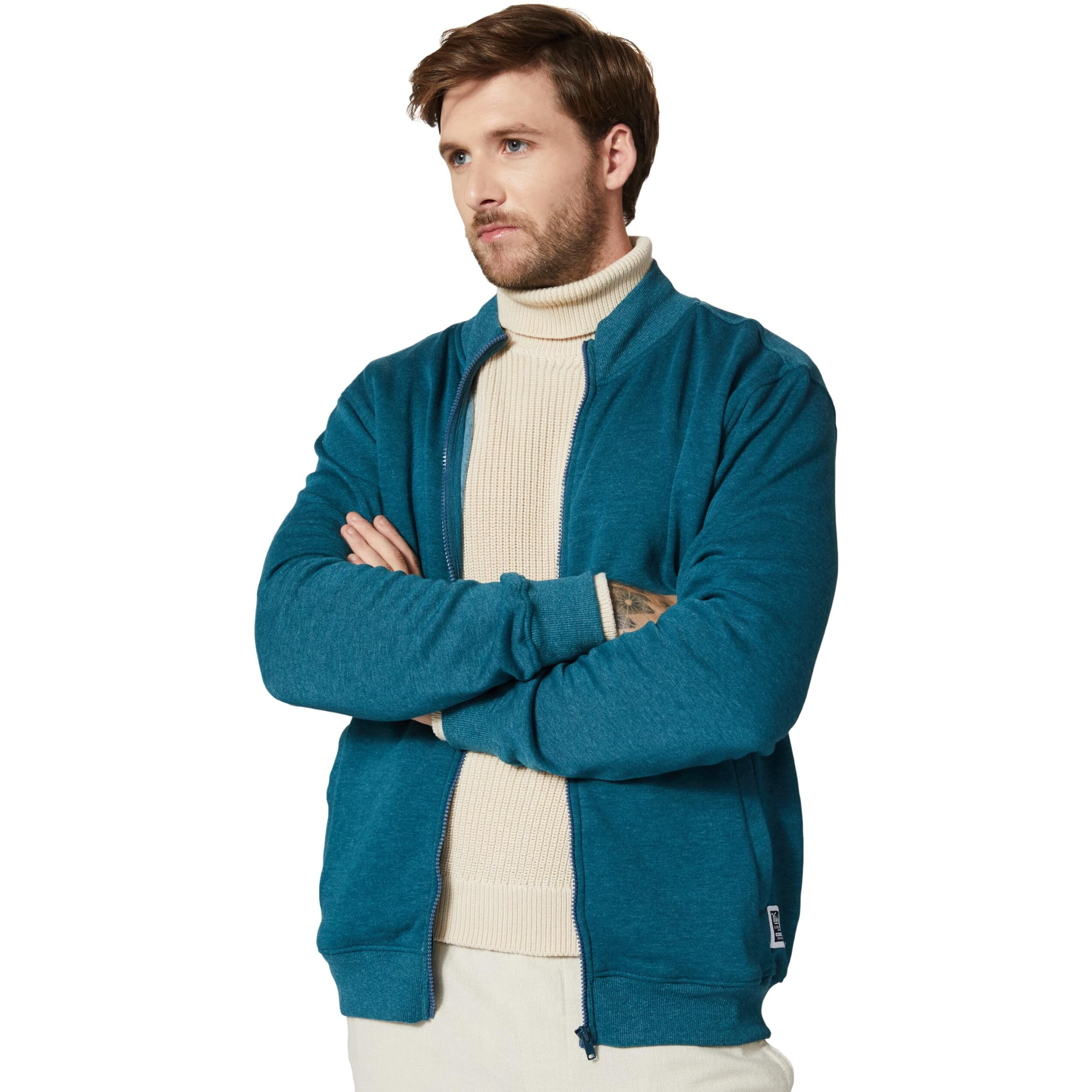 Amazon Brand - Symbol Men's Cotton Blend High Neck Fleece Sweatshirt Fog Teal Mel M