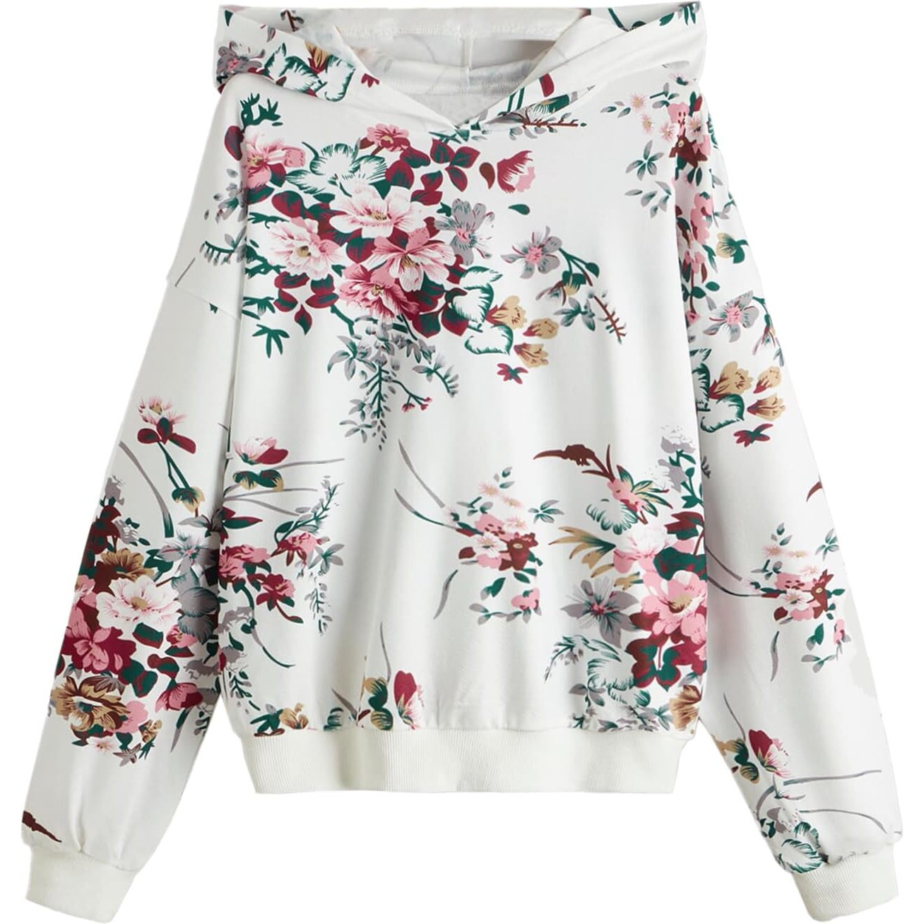TOPLOT Women's Wool Blend Printed Hoodie with Hooded Neck & Full Sleeve (Hoodie-5132-Flower-S)