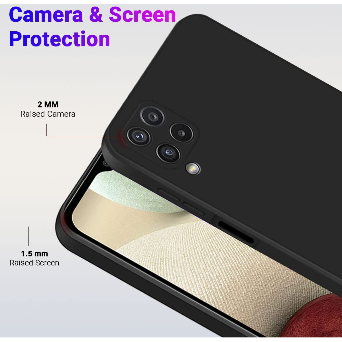 LIRAMARK Silicone Soft Back Cover Case for Samsung Galaxy A12 / M12 / F12 (Black)