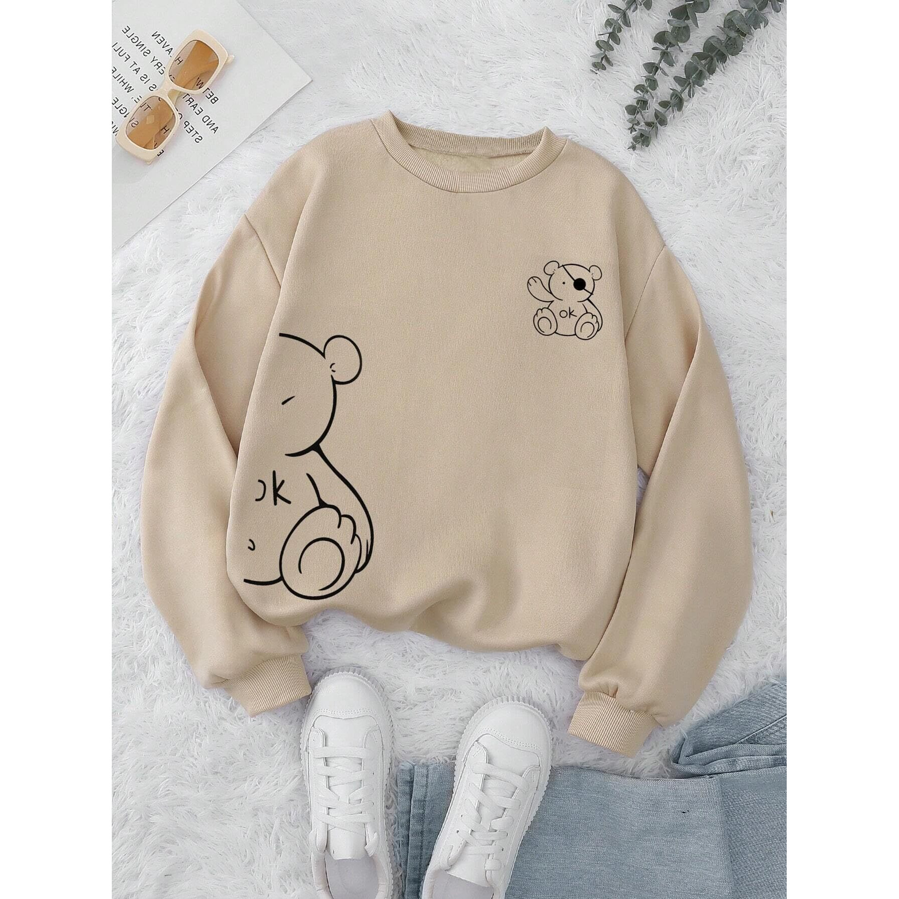 TAGAS Women's Fleece Hooded Neck Regular Fit Sweatshirt (WSS-1-BEIGE- Beige, X_Large)