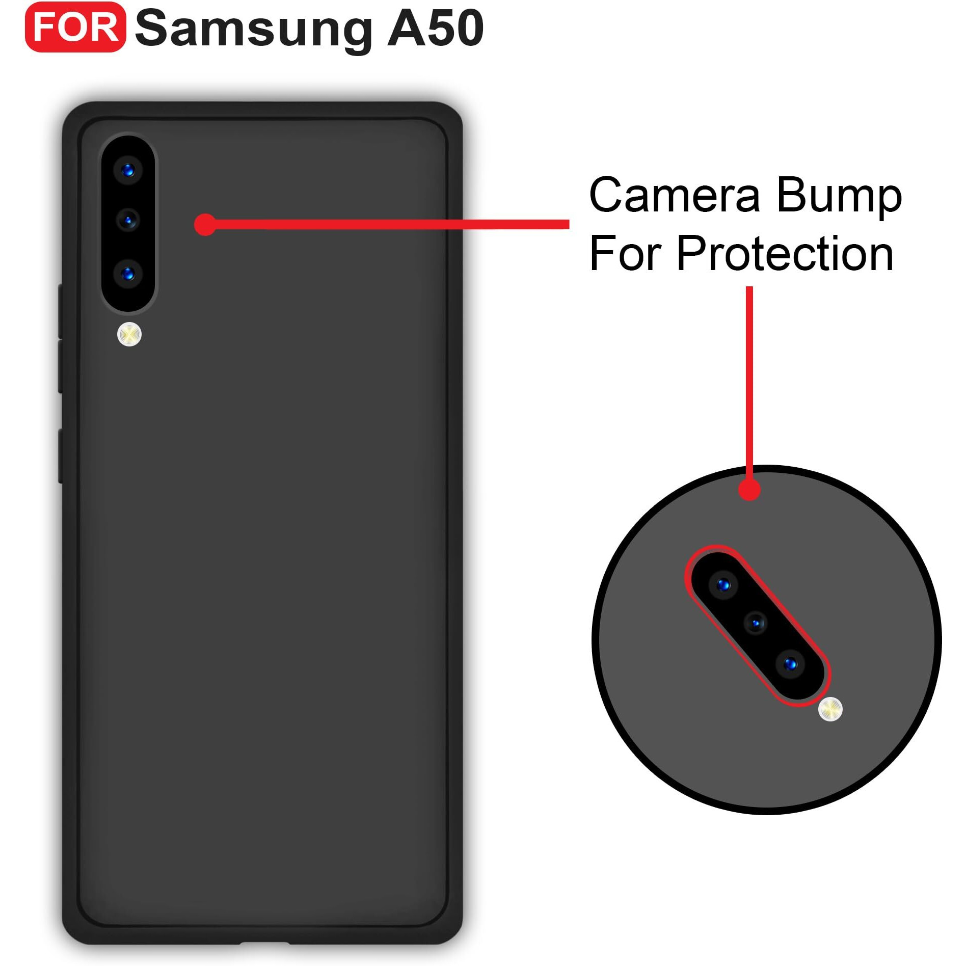 CEDO Samsung Galaxy A50 / A50s / A30s Back Cover | Camera Bump Protection & Ultra Slim | Matte Soft Silicon Shock Proof Rubberised Back Case Cover (Black)