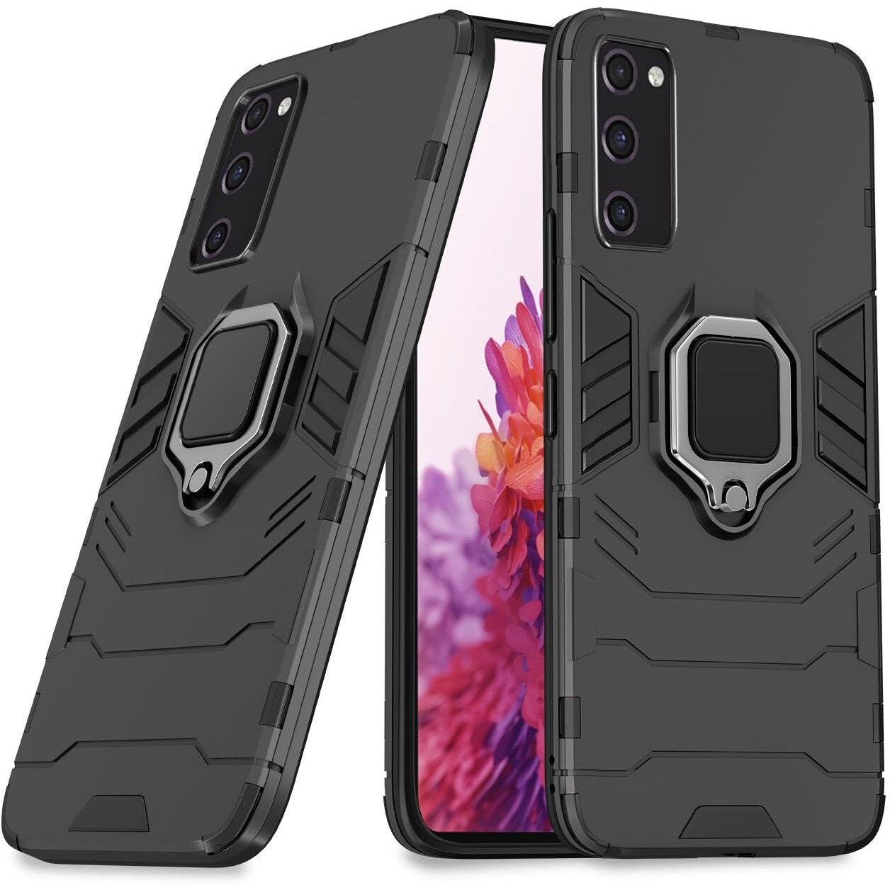 Pikkme Samsung Galaxy S20 Fe 5G Back Cover | D5 Tough Armor Bumper | 360 Protection Case | Ring Holder Stand Case (Black)